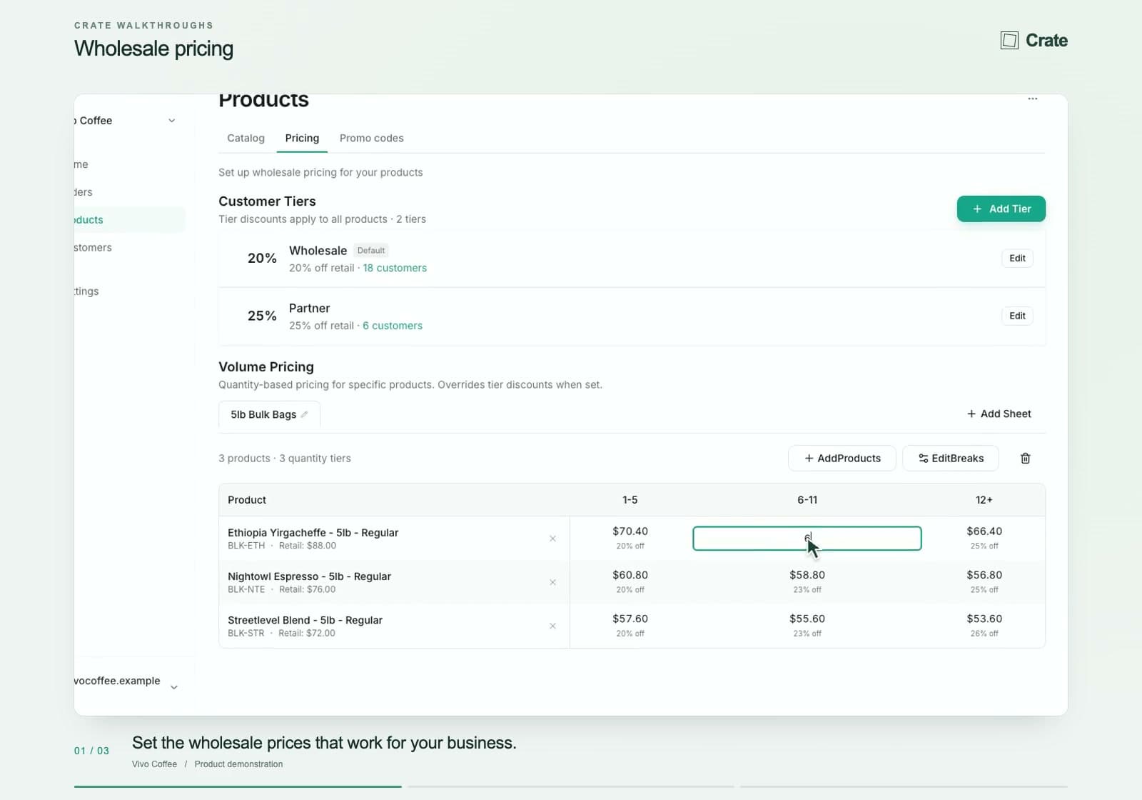 Wholesale pricing in Crate